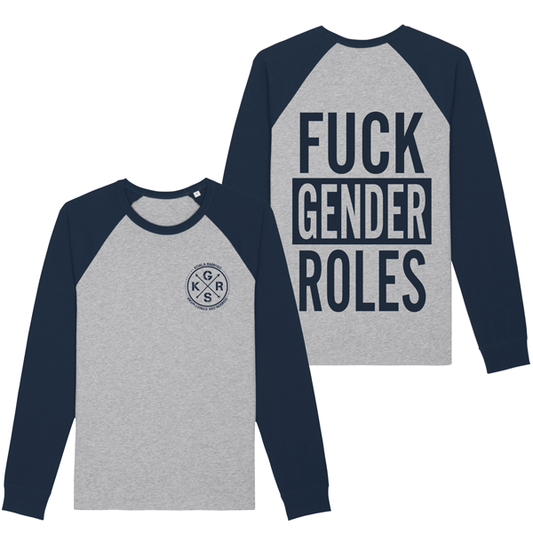 Grey/blue baseball t-shirt "Fxck gender roles"